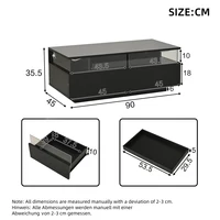 Table basse, 90×45×35,5 cm, avec plateau et éclairage LED. Table de salon haute brillance avec 2 tiroirs, structure de support en verre trempé, noir. 3
