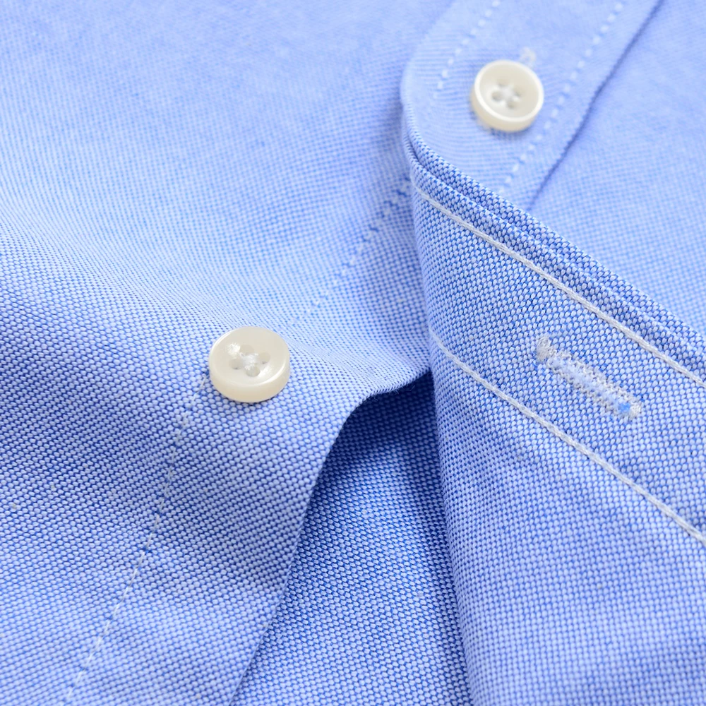 Casual Short Sleeved Shirt Men's Oxford Summer Single Pocket Button-down Plaid Striped Cotton Shirt