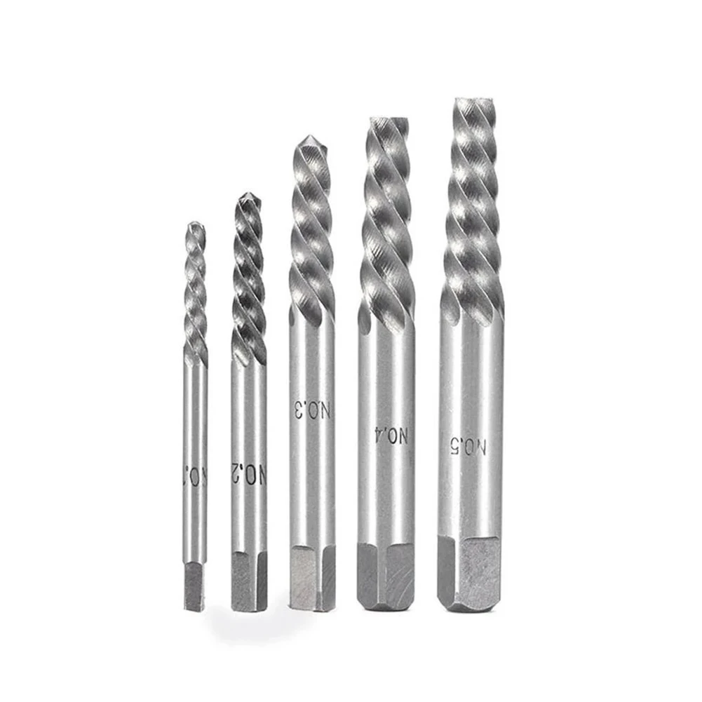 5pcs Screw Extractor Center Drill Bits Guide Set Broken Damaged Bolt Remover Hex Shank And Spanner For Broken Screw Hand Tool