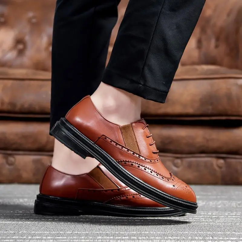 

Мужские классические кожаные туфли Brogues, черные классические туфли-оксфорды для парикмахера