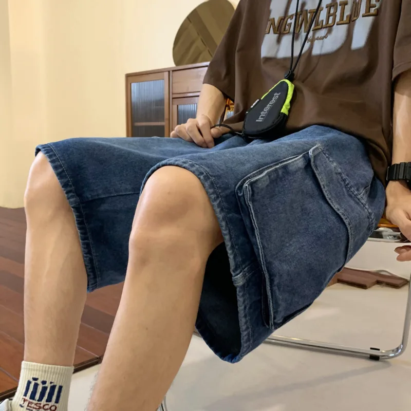 Men's Harajuku Pocket Denim Hip Hop Cargo Short Streetwear Breeches Retro Korean Pants Grunge Bermudas Y2K Jeans Shorts Clothes