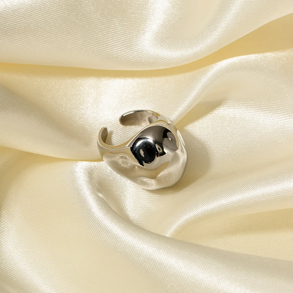 Gold Plated Metal Women Chunky Large Dome Rings Waterproof Stainless Stee Texture Wedding Finger Ring Anniversary Gifts Bijoux