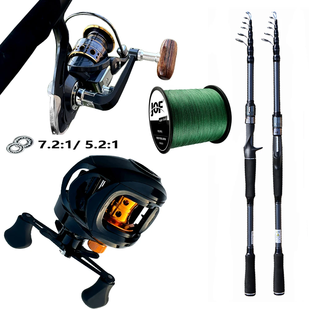 

Telescopic Fishing Rod Set 1.8-3.0m Carbon Fiber Casting Baitcasting Spinning Reel with Line for Bass Pike Trout Fishing Tackle