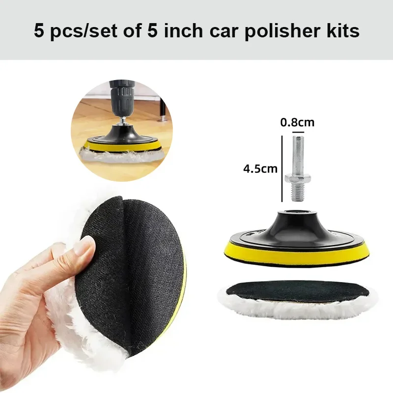 5 Inch Car Polisher Kit Car Polishing Waxing Polishing Wheel Pad For M10 Drill Bit Connector Paint Care Styling