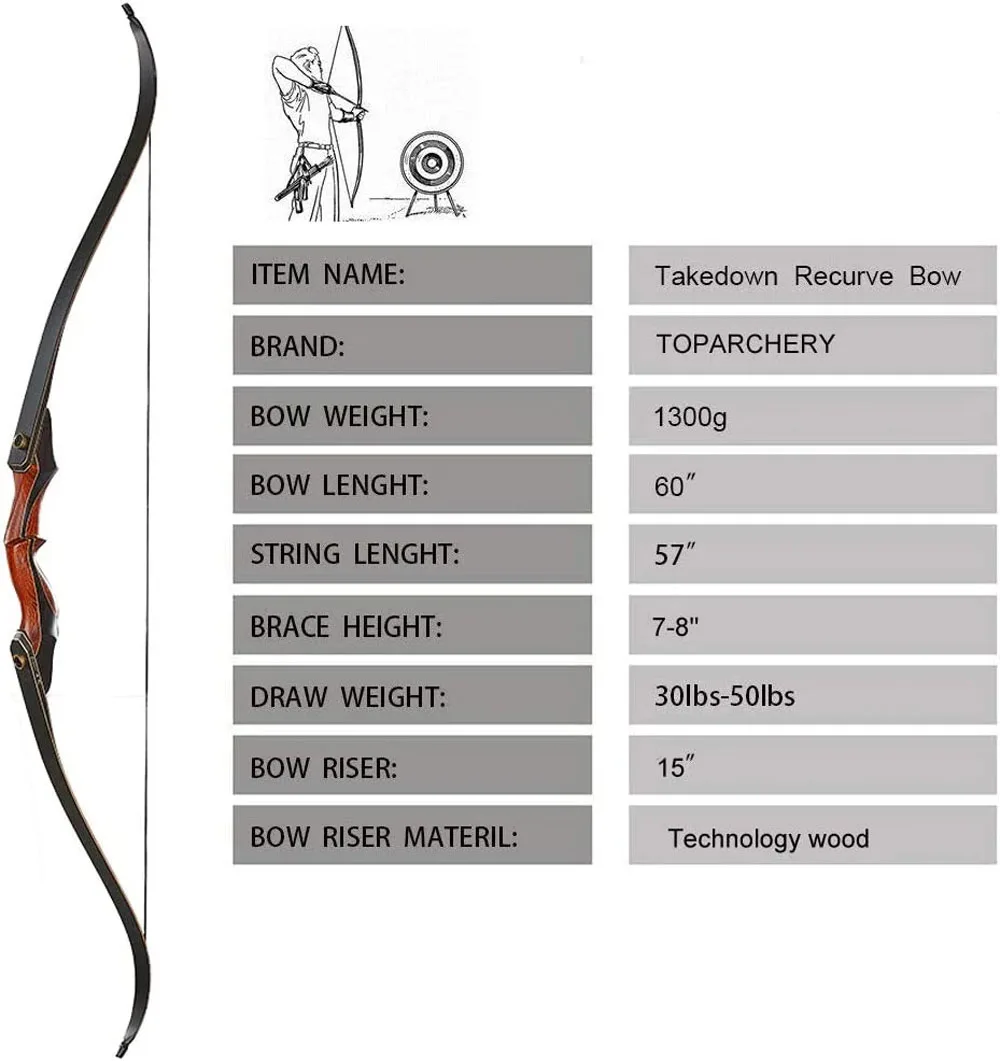 60inch Archery bow Recurve Bow 30-50lbs Take-down bow Outdoor Red Wooden Hunting Shooting bow 2