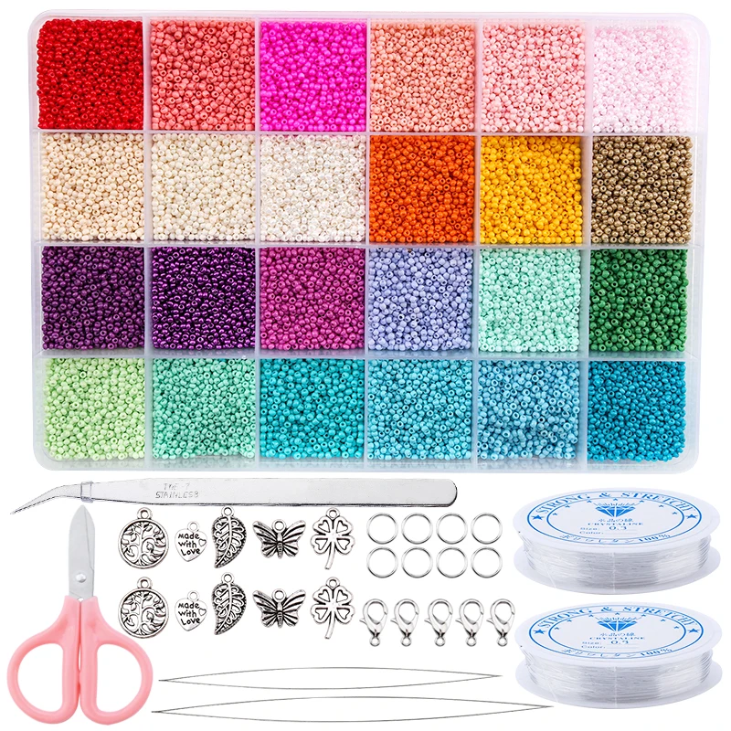 20000PCS 2mm Glass Seed Beads Kit Colorful Tiny Beads for Jewelry