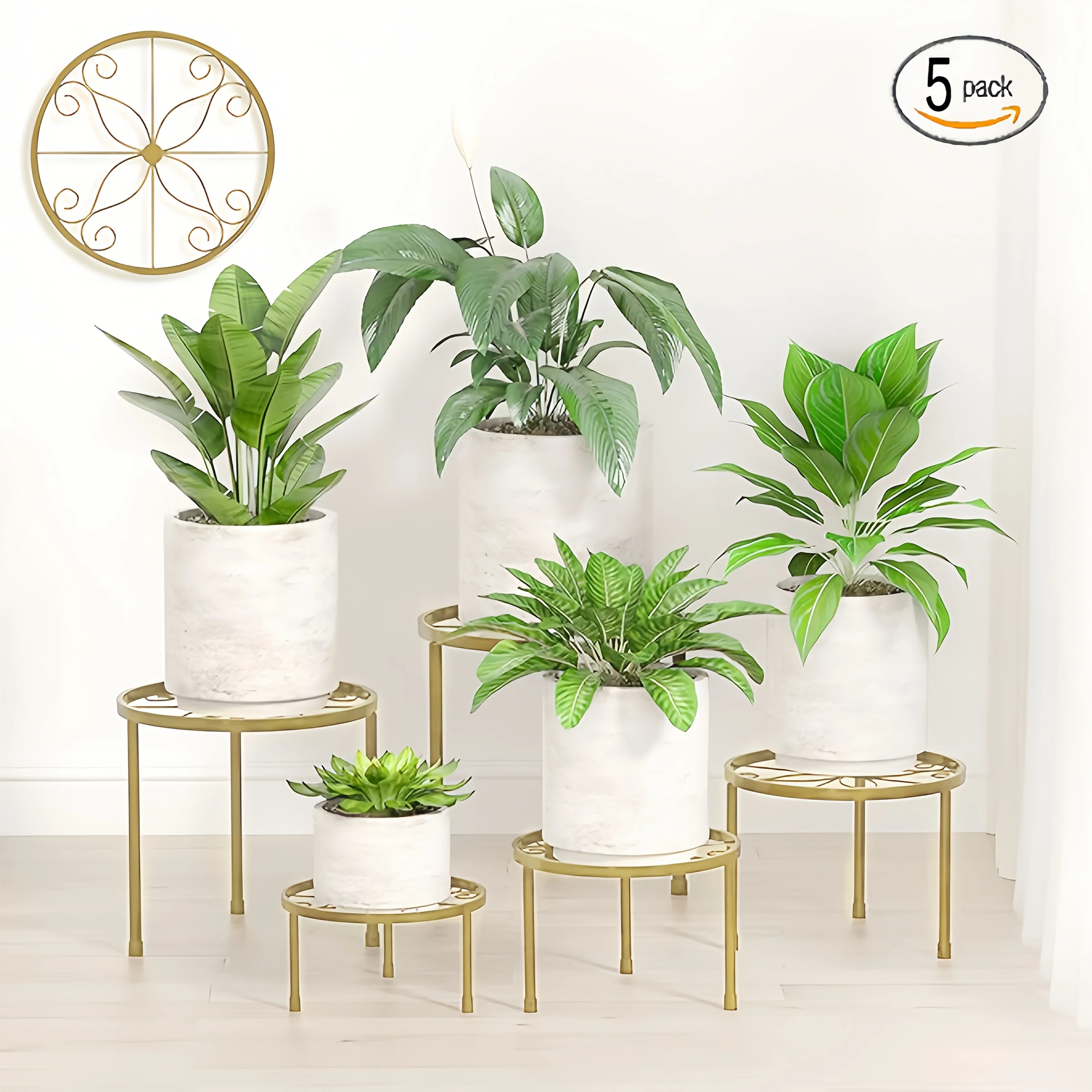 Luxury Gold 5-piece Plant Storage Rack Heavy duty Multi functional Flower Pot Bracket Iron Combination