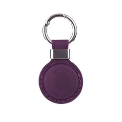 Genuine Leather Protective AirTag Holder for Luggage, Backpacks, Pet Collars, and Keys (Purple)