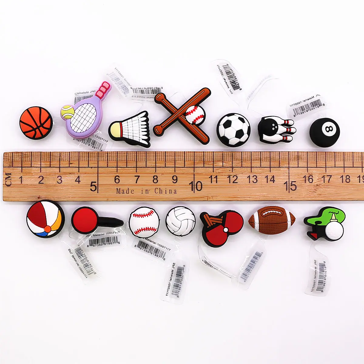 3 Pcs Pack Balls PVC Shoe Charms Decorations Badminton Tennis Baseball Volleyball Rugby Bowling Designer Clog Pin for Kids Gifts