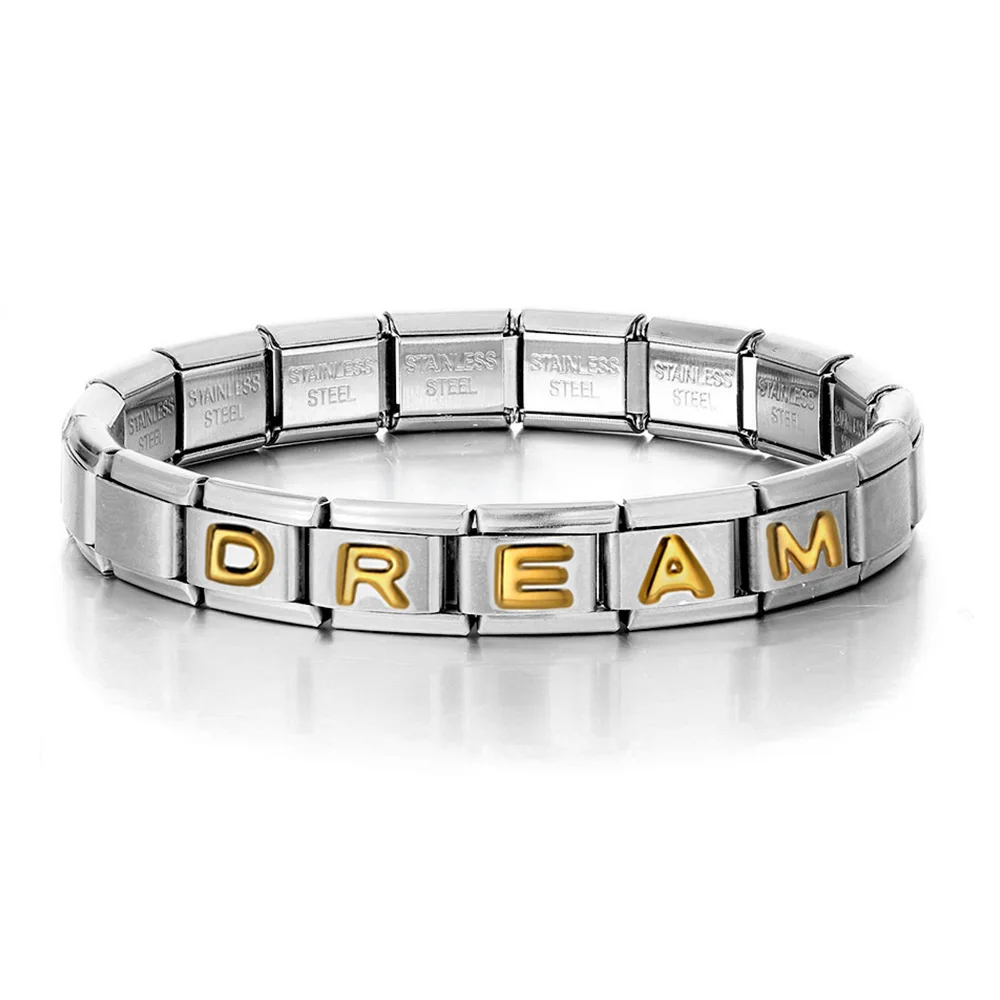 1pc Trendy Italian Charms Bracelet 26 English A-Z Letter Name Custom DIY Jewelry Making Gift Hand Bangle Chain Jewellry