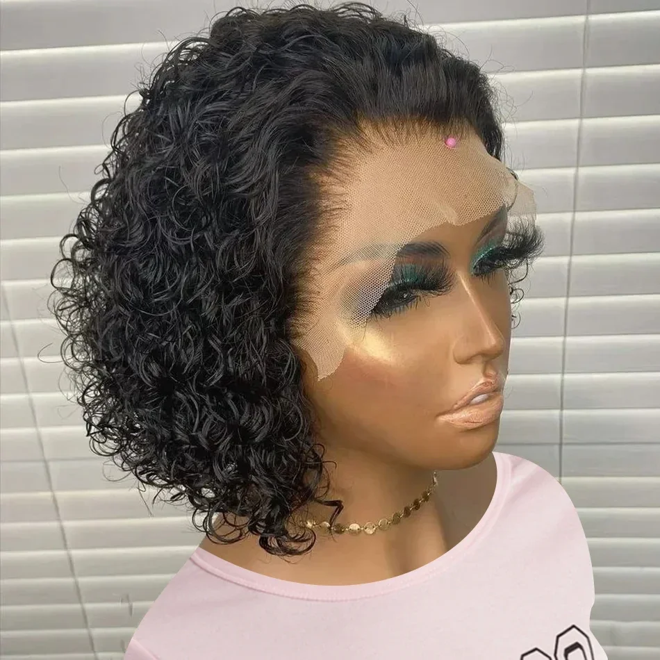 Brazilian Loose Deep Wave 13x6 Lace Frontal Human Hair Wigs 180% Transparent Water Curly Short Bob Wig Remy T Part For Women