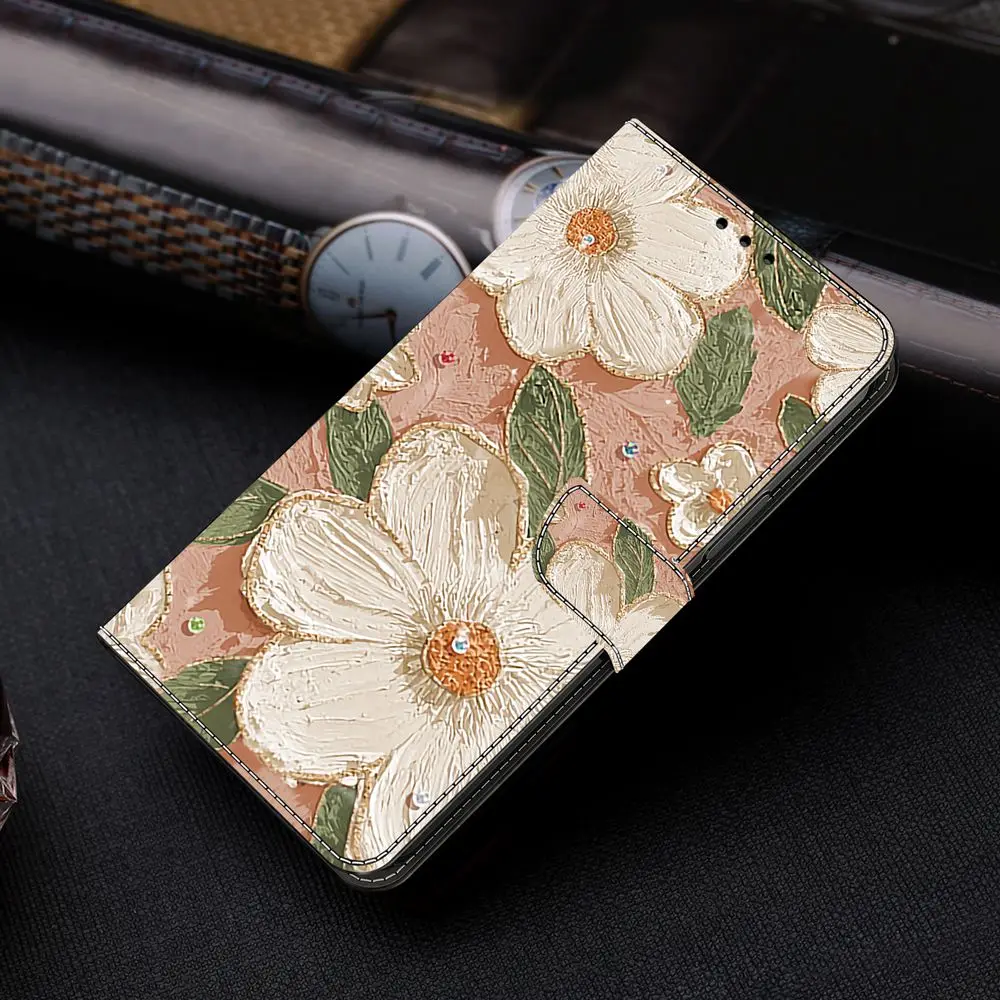 Floral Leather Wallet Flip Cover - 3D Design Phone Case