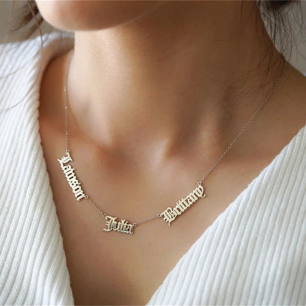 

Gold Old English 1-4 Multiple Name Necklace Custom Children Name Personalized Family Nameplate Necklace Gift for Mom
