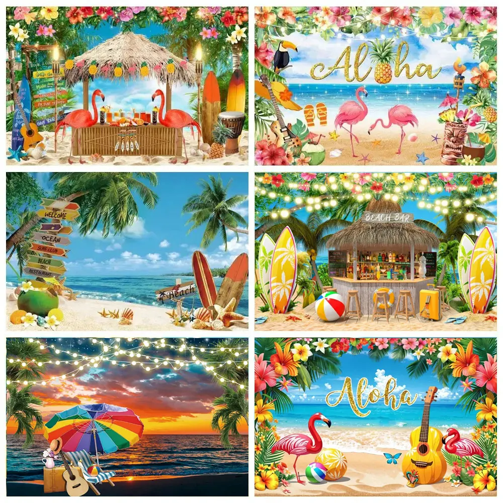 Hawaii Tropical Flowers Summer Beach Custom Backdrop Aloha Luau Sea Surfboard Holiday Birthday Party Photography  Decor Props