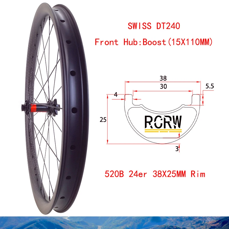 520B 24Er Mtb Xc 38 X25 Ruota Anteriore Cerchio In Carbonio Largo 38 Deep 25 Swiss Dt 240 28H Hub Sc Straight Pull Spoke Capezzoli In Lega Sc 12K