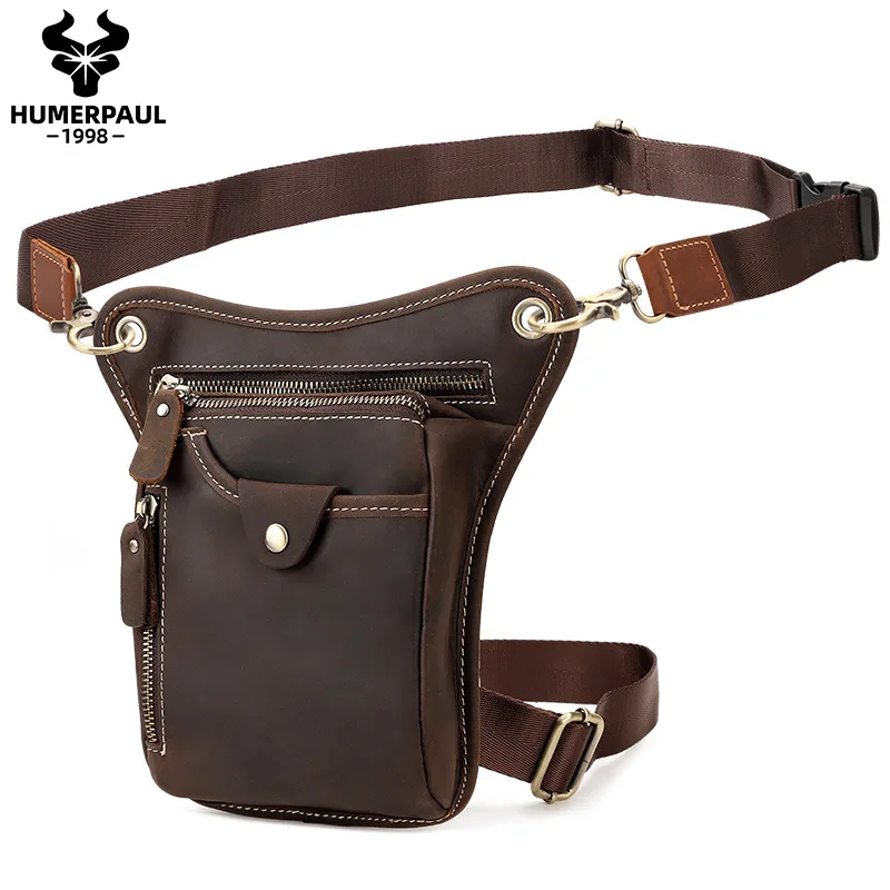 

Crazy Horse Leather Men's Waist Bag Fashion Travel Crossbody Bag Large-capacity Shoulder Sling Bag Vintage Leg Bag Waist Pack