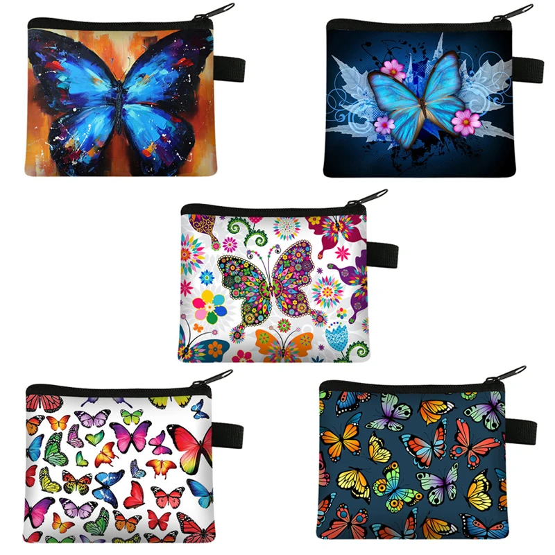 Butterfly Printed Children's Zero Wallet Student Portable Card Bag Coin Purse Storage Bag Polyester Handbag Luxury Purse Key bag