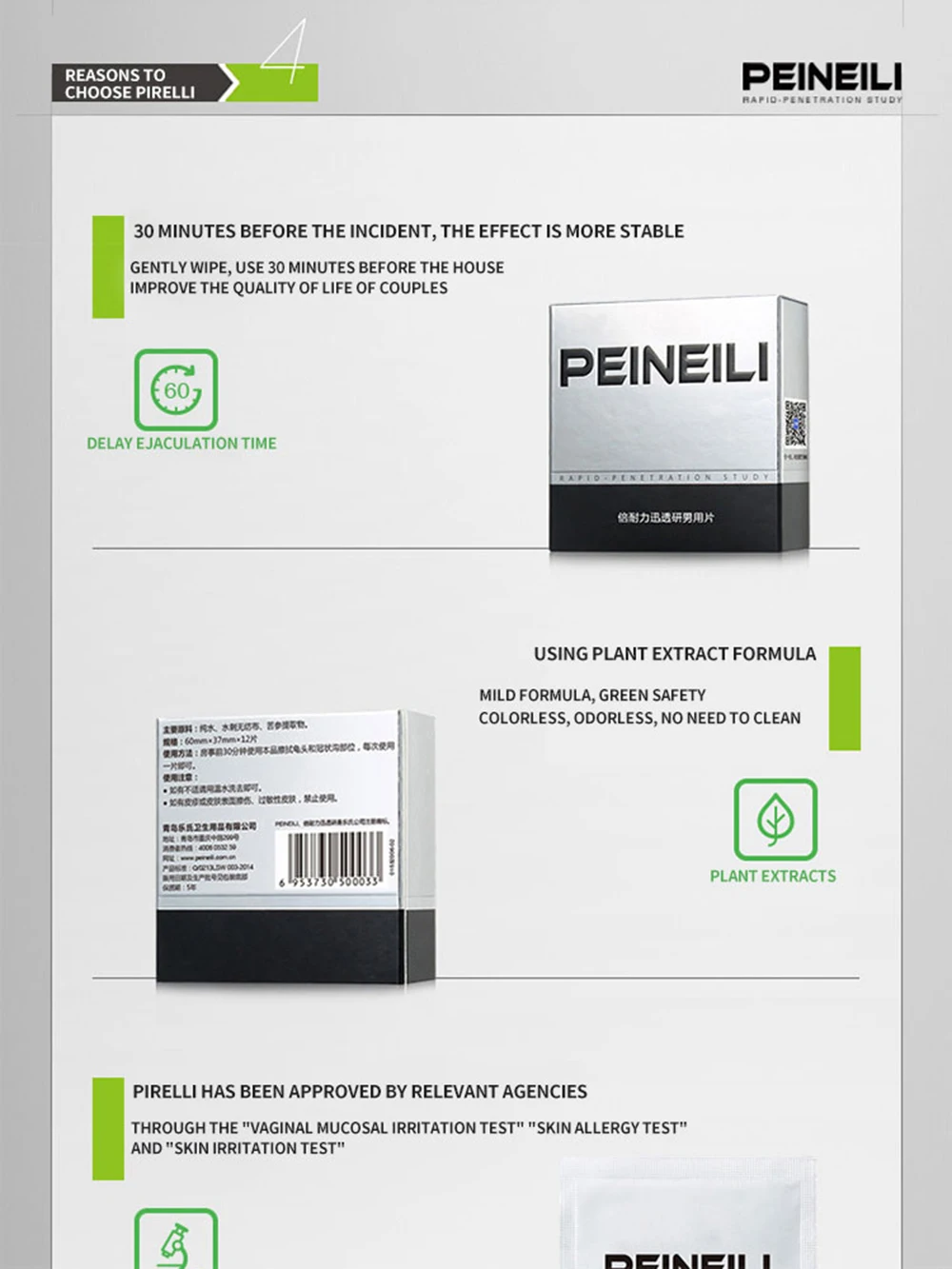VAT Included Standard Effect Male Sex Wipe Peineili Man Sexual Prolong Retardant Ejaculation Enhancer Pleasure Men Penis Lasting