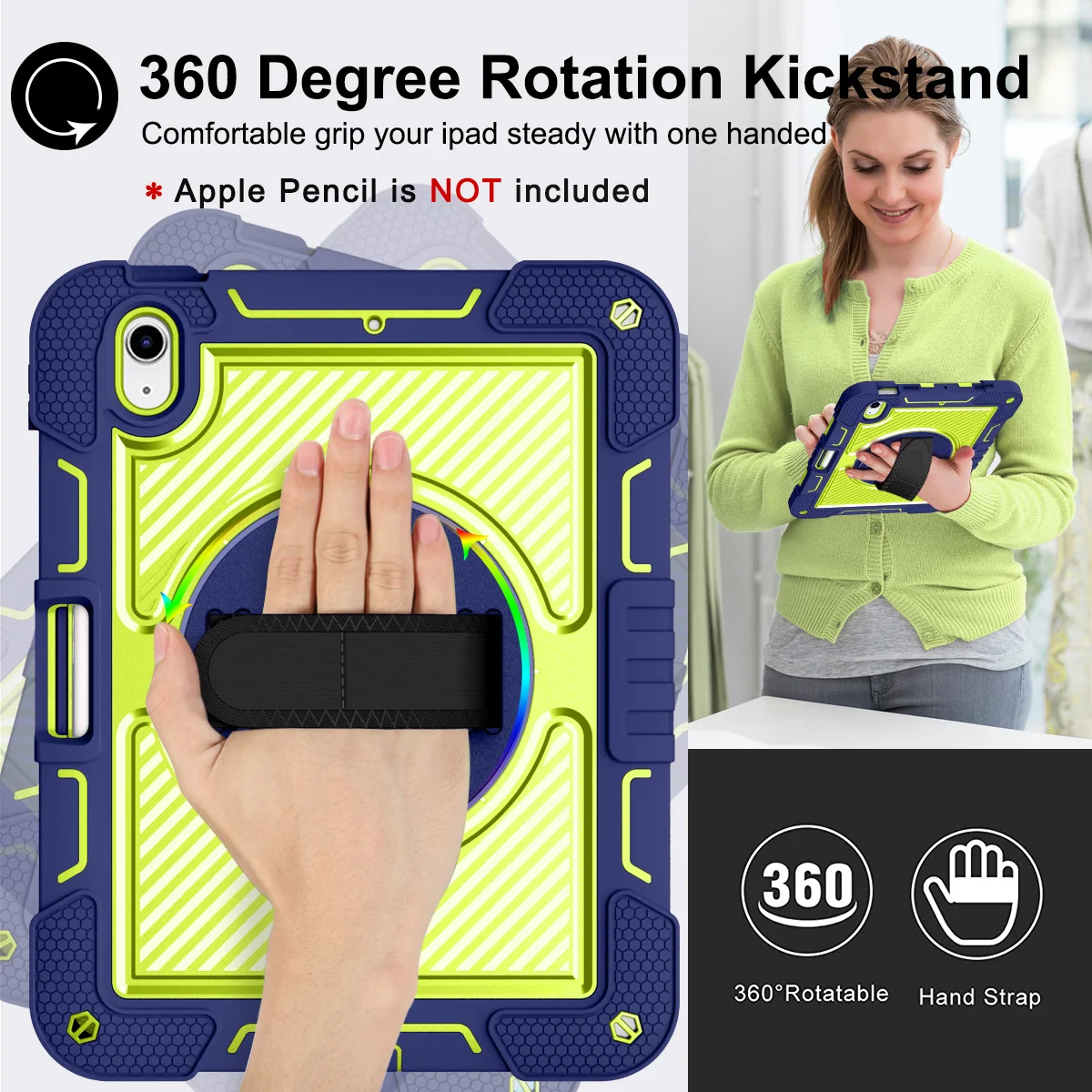 Capa para Tablet com Alça de Mão Capa Kickstand Rotação 360 Samsung Galaxy Tab a9 Plus s9 fe s8 Plus a7 Lite s6 P610 a8 X200 X205 - Imagem 2
