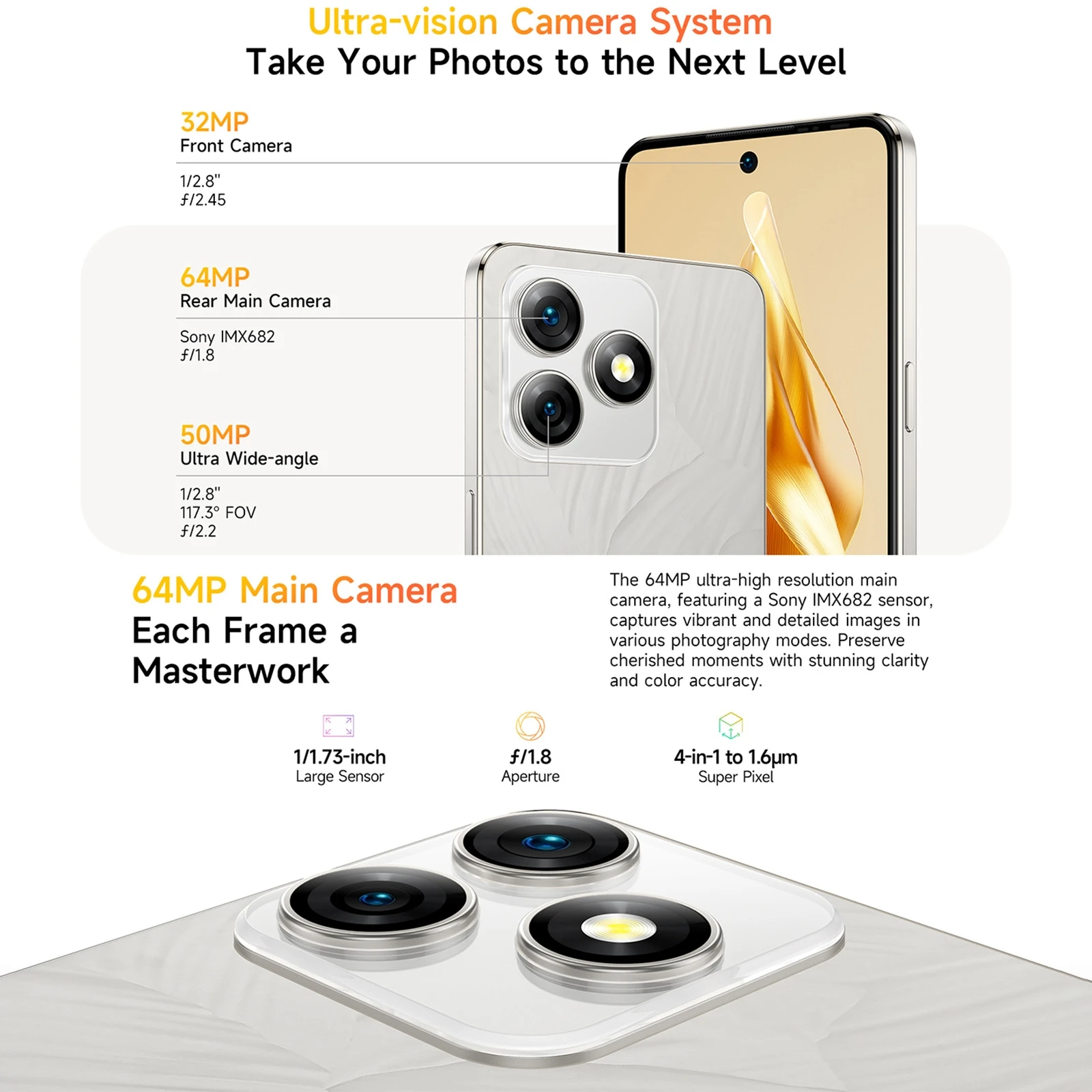 Ulefone Note 18 Pro Smartphone 6GB+256GB 6.78'' Android 14 MediaTek Helio G91 5450mAh 64MP Main Cameras 18W NFC 4G Cellphone