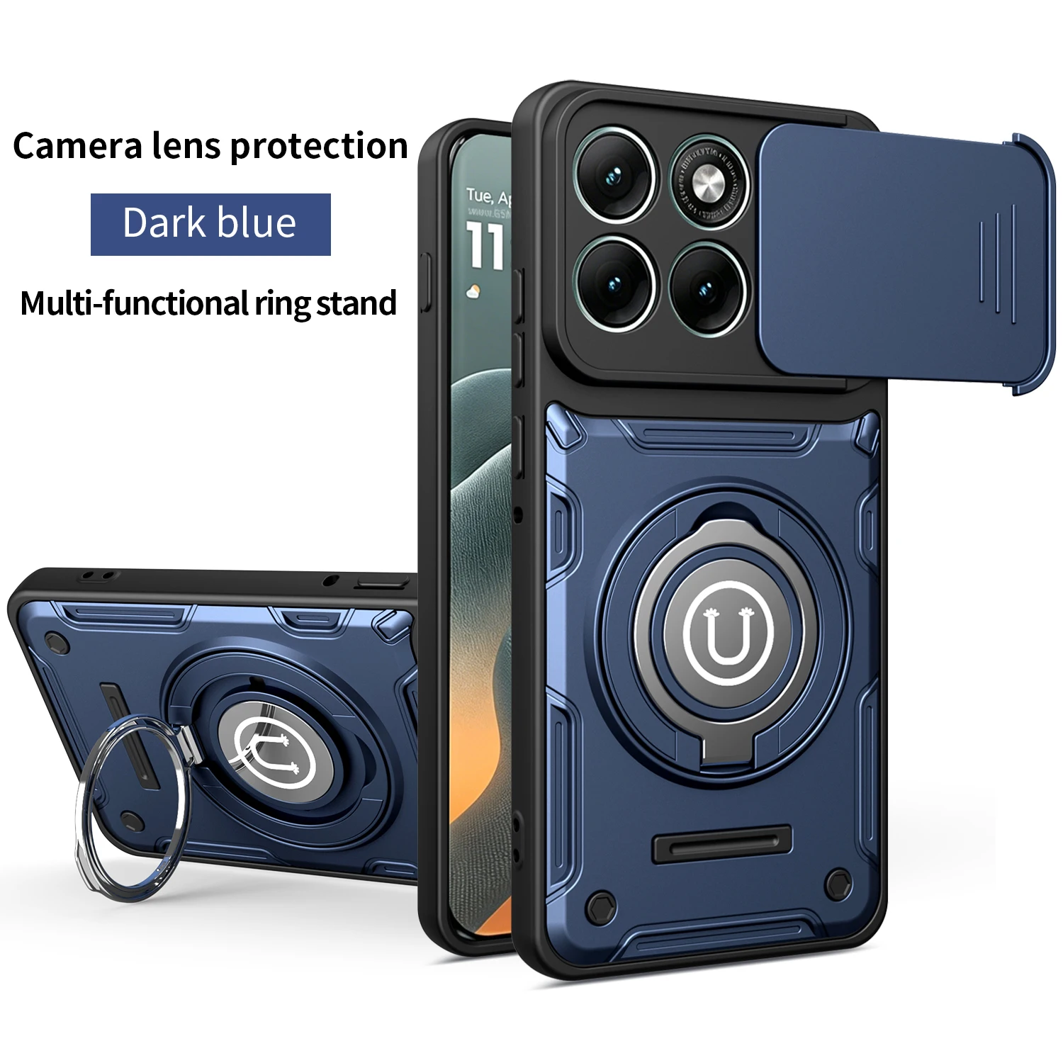 Magnetic Holder Armor Cover with Slide Camera Protection