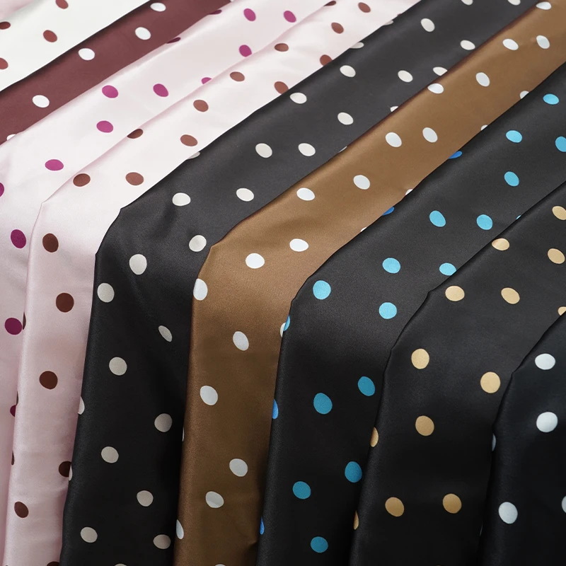 Colorful Polka Dots Silky Satin Fabric - Soft, Elegant Material for DIY Dresses, Linings, and Clothing Sewing Projects