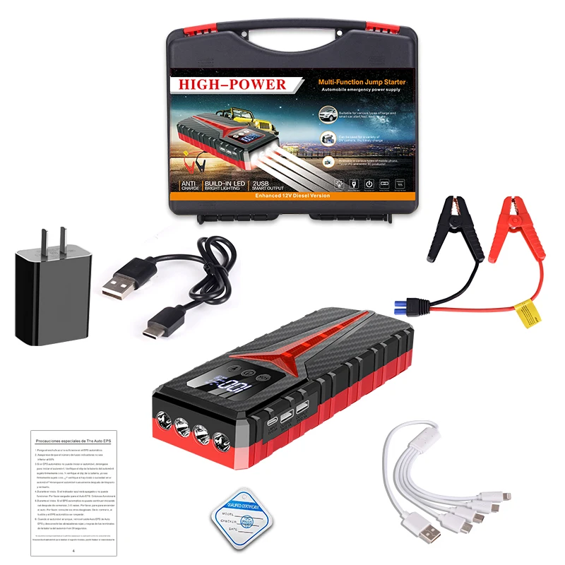 Avviatore Di Emergenza Per Batteria Auto 8000A - Con Ricarica USB, Torcia 3 Modalità, Per Auto, Moto, Barche