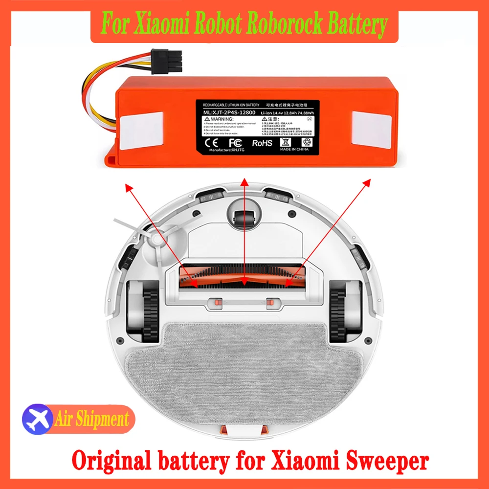 Vacuum Cleaner Battery Replacement 14.4V 12800mAh SC Batteries for Xiaomi Roborock S50 S51 S55 T60 E352-00 S502-00 C10 E20 E35