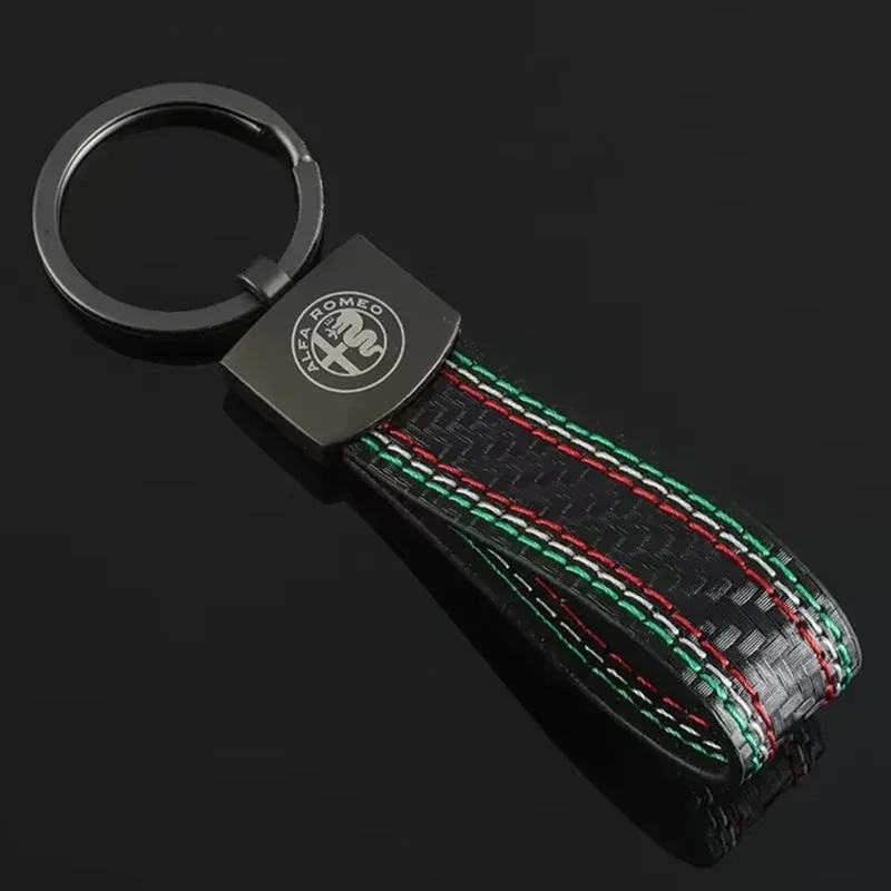 Luxury Leather Car Badge Keychain with Alfa Romeo Logo