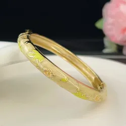 Vintage Cloisonné Enamel Peony Filigree Double Bangle Bracelet (Gold)