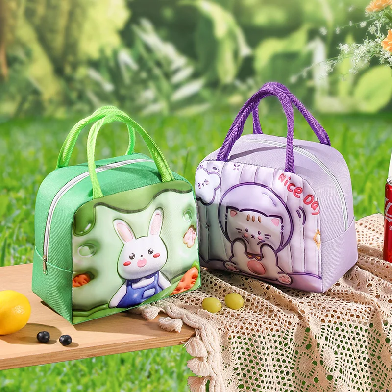 Cute 3D Cartoon Animal Picnic Bag Large Capacity Children Lunch Box Thickened Waterproof Handheld Thermal Insulated Bags