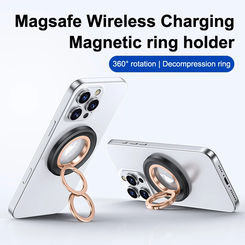 Magsafe Double-Sided Magnetic 360° Rotation Phone Holder with Ring Buckle and Decompression Damping