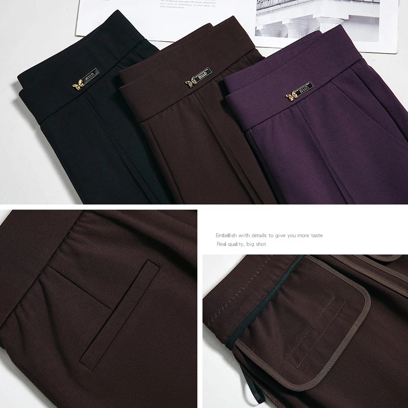 2025 Spring New Versatile High-waisted Fishtail Flare Pants Women, Coffee Elastic Waist Elastic Commuter Casual Trousers Femme 6