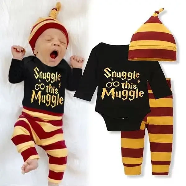 Movie Harryy Potter Series Baby Three Pieces Set Long-sleeved Short-sleeved  Black Red Wrapped Fart