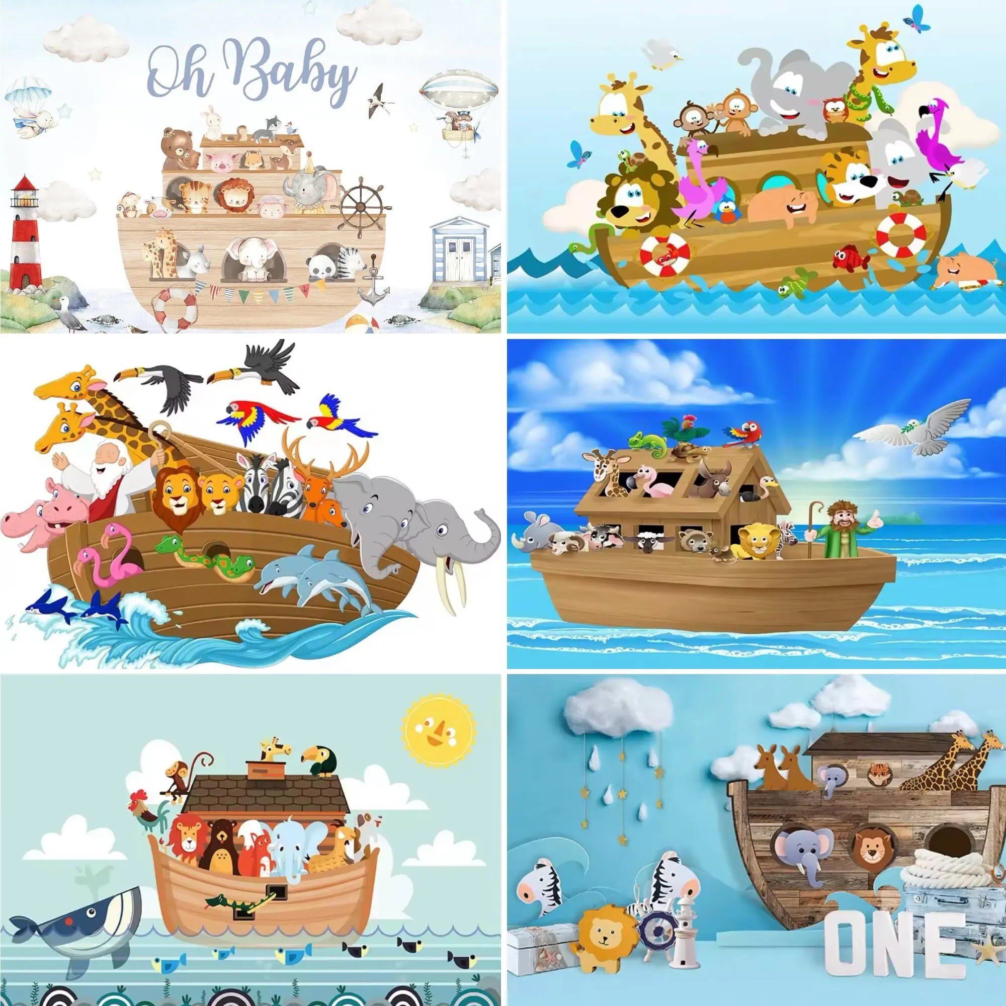 Oh Baby! 10x10ft Watercolor Noah's Ark Photo Backdrop - Eucalyptus & Ocean Animals Baby Shower Decor