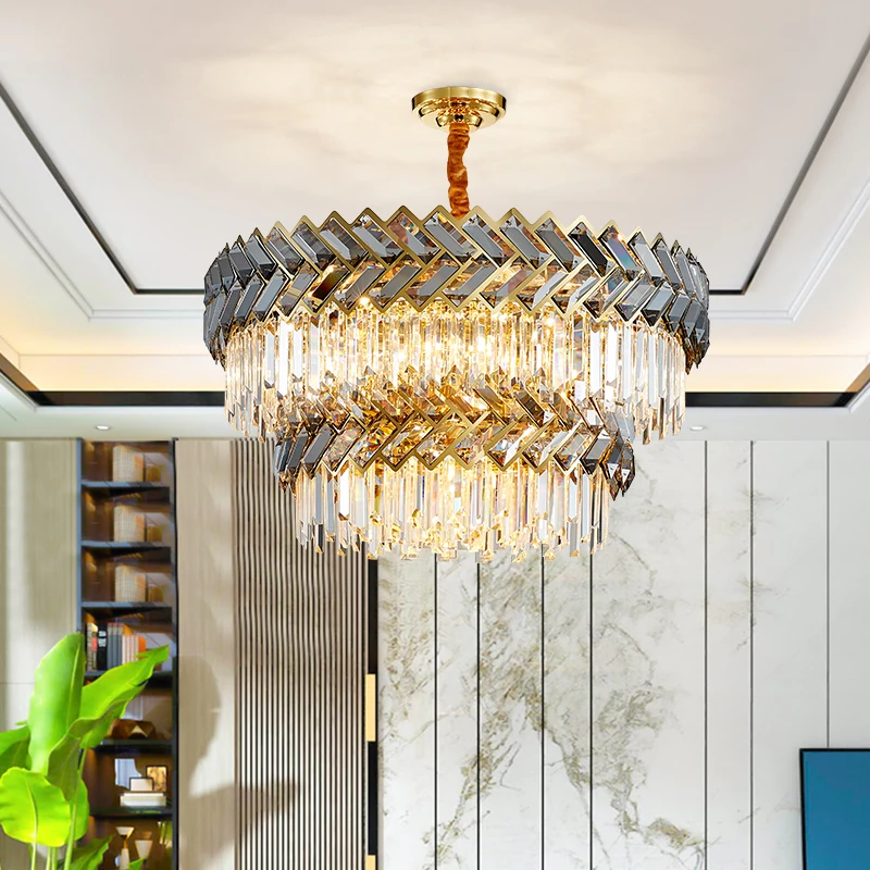 

Hotel Wedding Decor Living Room Large Gold Pendant Light Home Modern Luxury Crystal Chandelier