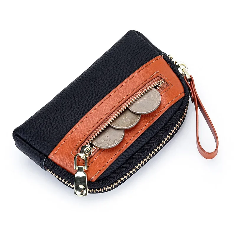 Coin Purse for Women Leather Small Wallet Keychain Change Purse Zipper Simple Short Contrast Color Coin Pouch Money Bag Wallets