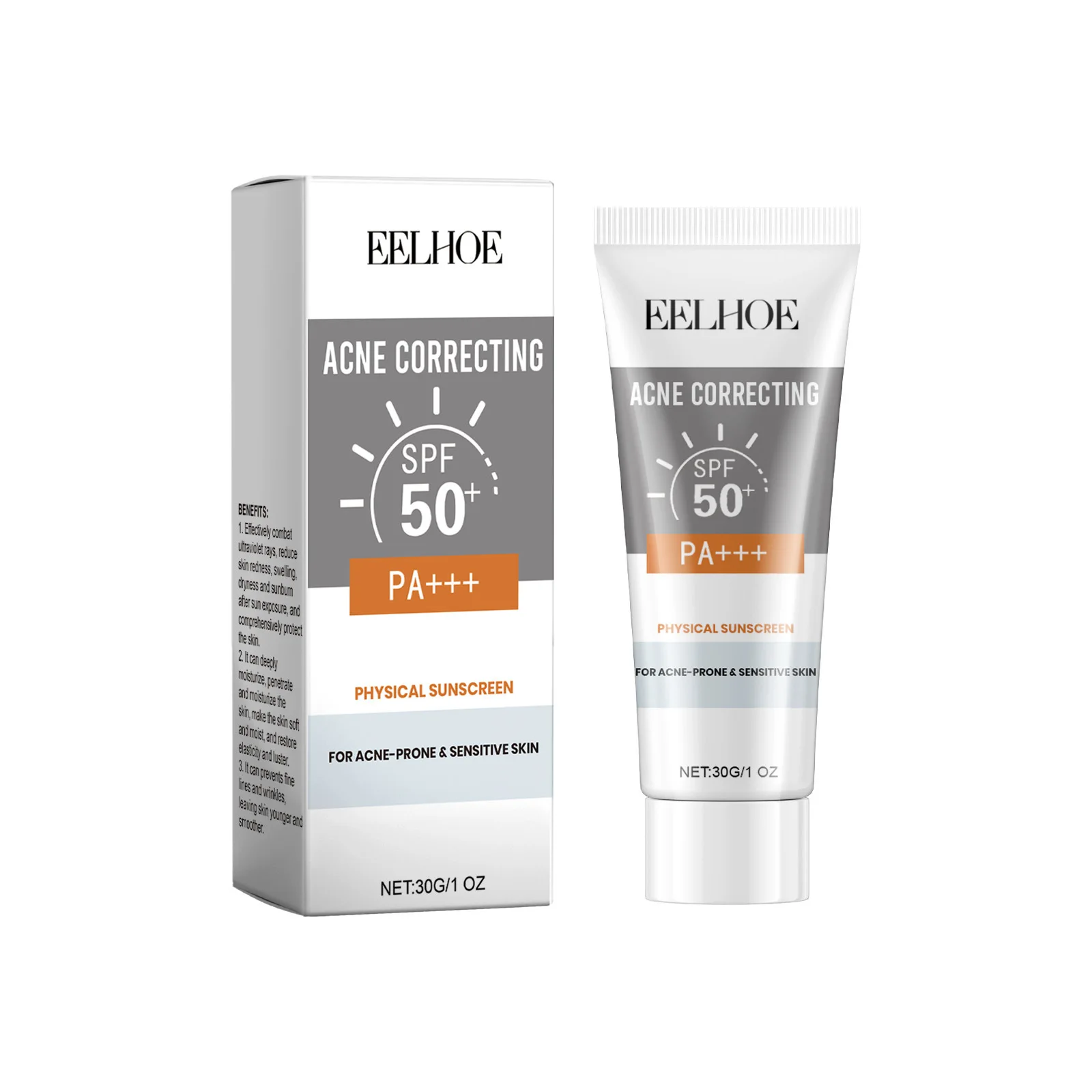 EELHOE Sun Face Protection Sunscreen Spf50 Oil Control Anti Oxidant Moisturizing Skin Brightening Nicotinamide Sunscreen Cream