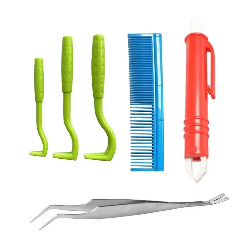 PCS Pet Dog Tick Remover Tool Set Stainless Steel Tick Hook Flea Tick Tweezers Clip Remover Flea Comb For Dogs Cats pet flea tick remover dog cat multicolor stainless steel comfort hair grooming comb protect flea lice removal hair cleaner comb