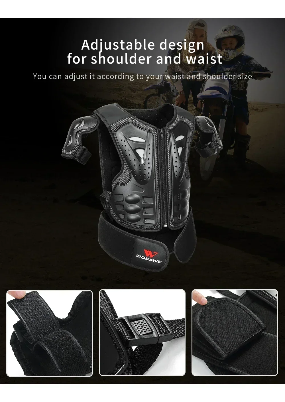 Wosawe Outdoor Motocross children's armor Chest back skateboard pulley knee elbow hand protection set Full Body Armor