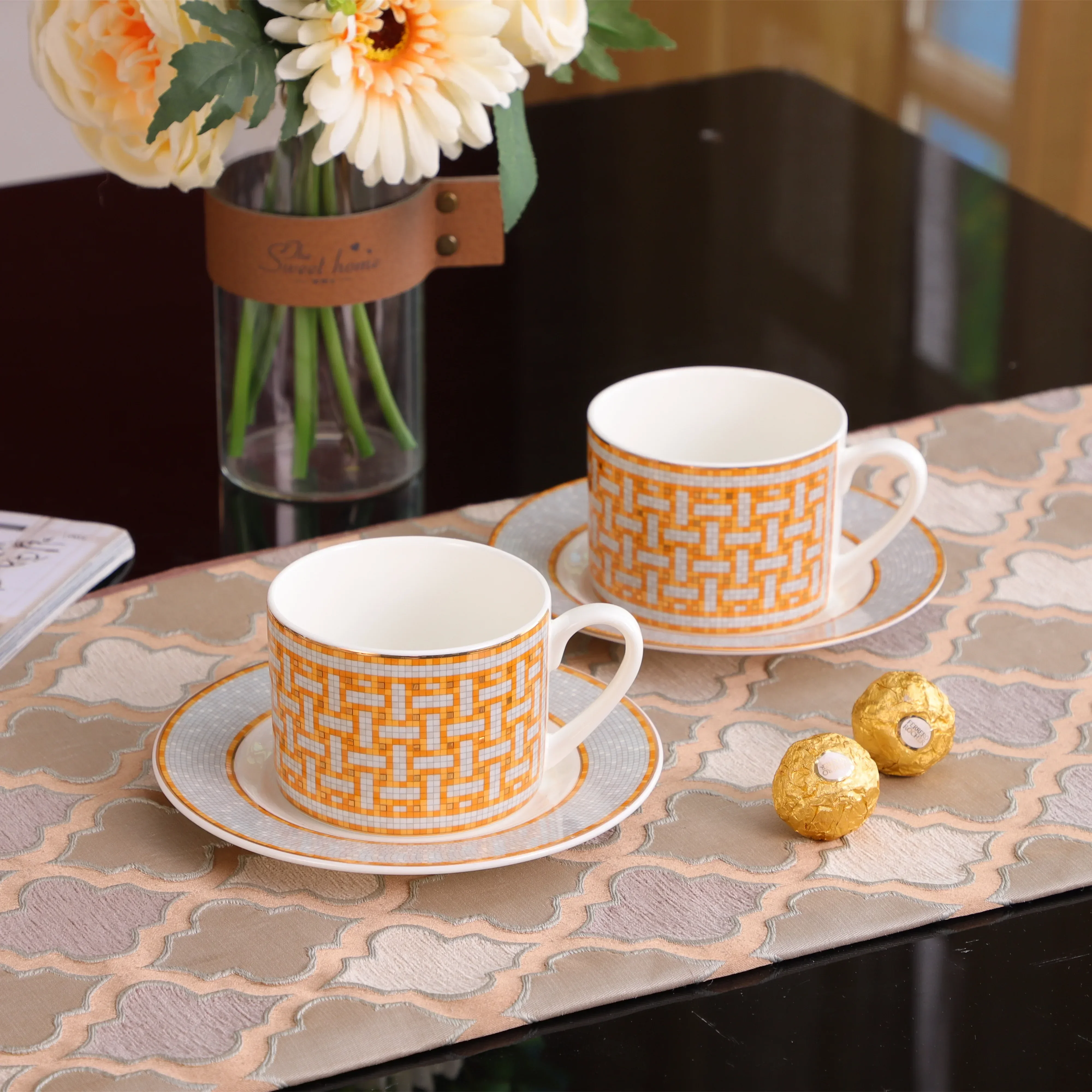 Coffee Cup Set for European Style Afternoon Tea Ceramic Stainless Steel Portable Silicone