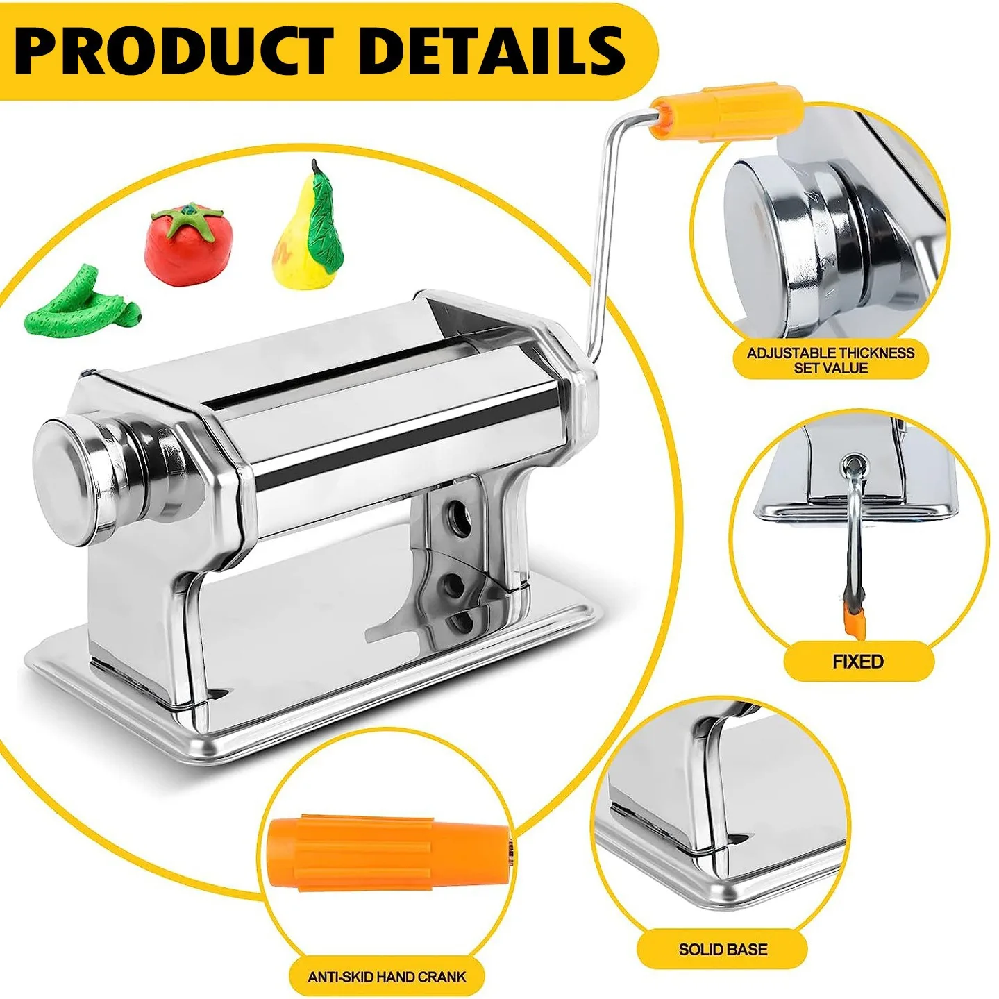 Noodle Press Stainless Steel Rubber Clay Machine Manual Noodle Press Rolling Dough Machine Hand Cranked Household DIY Clay Tool