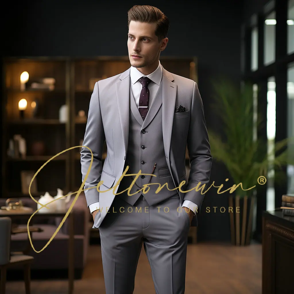 

Костюм-тройка мужской свадебный, Блейзер, пиджак, жилет, модный приталенный костюм трапециевидной формы, брюки, вечерний наряд, большие размеры 5XL