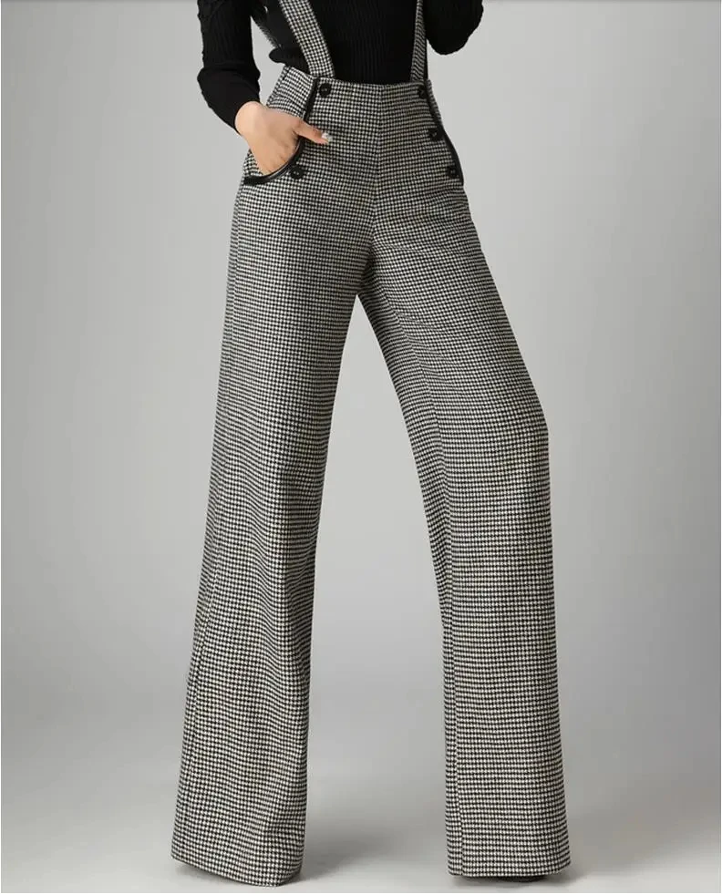 

Зимние офисные женские Брендовые женские толстые зимние брюки для девочек теплые шерстяные клетчатые широкие брюки