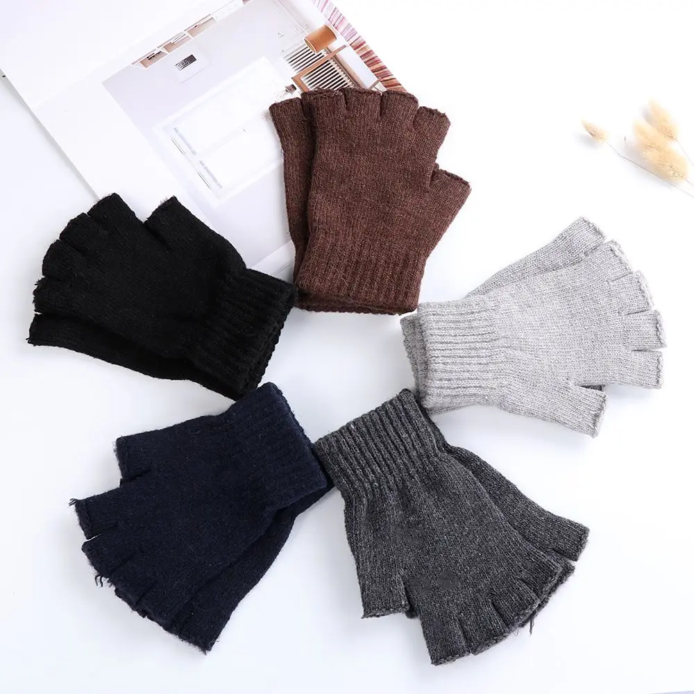 Unisex Half Finger Gloves Winter Warm Wool Knitted Fingerless Gloves Cashmere Stretchy Typing/Texting for Women and Men fingerless gloves,half finger gloves,warm gloves