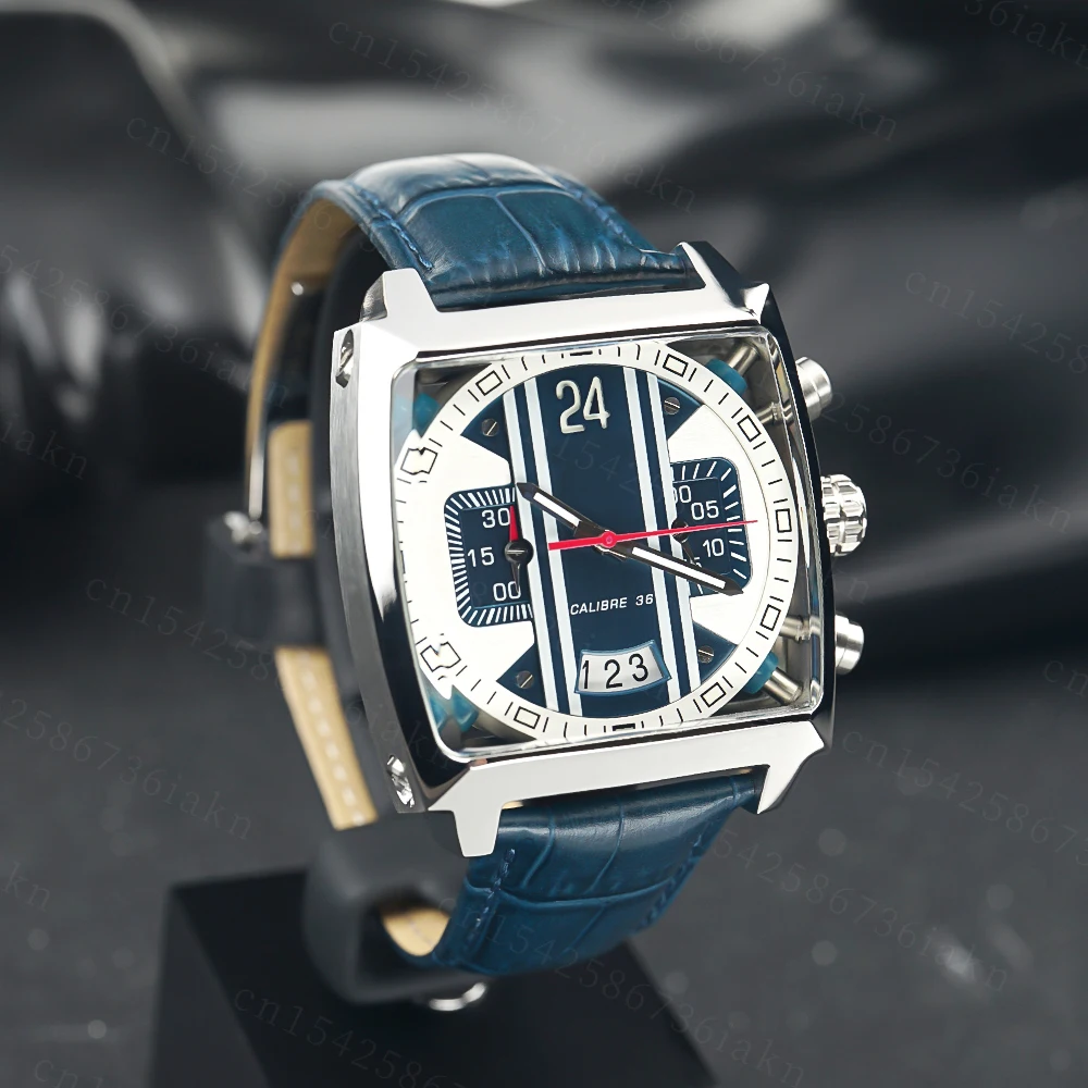 2022Fashion New Men's Color Bar Square Dial Sapphire Mirror Stainless Steel Leather Strap Sports Leisure Waterproof Quartz Watch