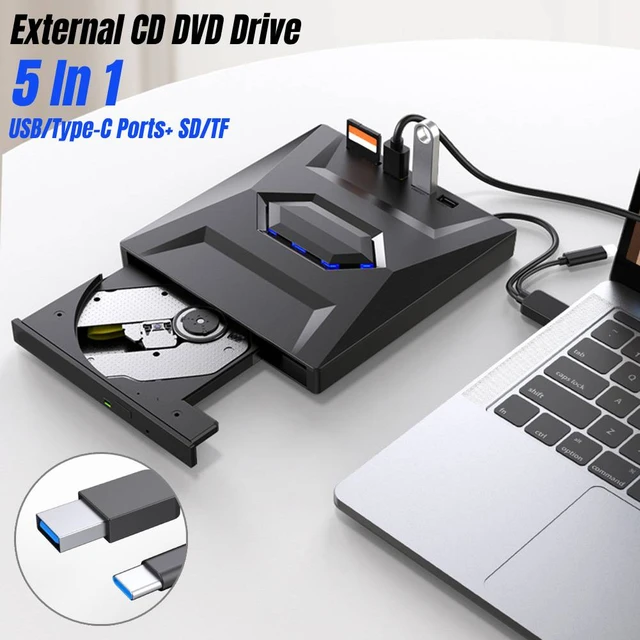 Lecteur Cd Et Dvd Externe Usb 3.0 De Type C, Graveur De Dvd Avec Sd/tf Et  Usb 3.0 Emplacements, Dvd Optique Rw, Lecteur De Cd Pour Ordinateur Portable  Et Pc - Lecteurs