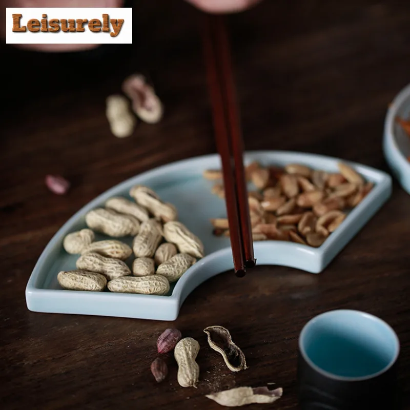 Misty Blue Fruit Dishes Japanese Pastry Plate Trinket Dish Candy Bar Cake Display Stand Household Plates For Food Gift Supplies