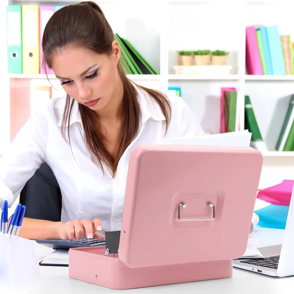 대용량 고강도 금속 현금함(1개) - 지폐 4칸, 동전 5칸, 계층형 현금함, 튼튼한 열쇠 보관함