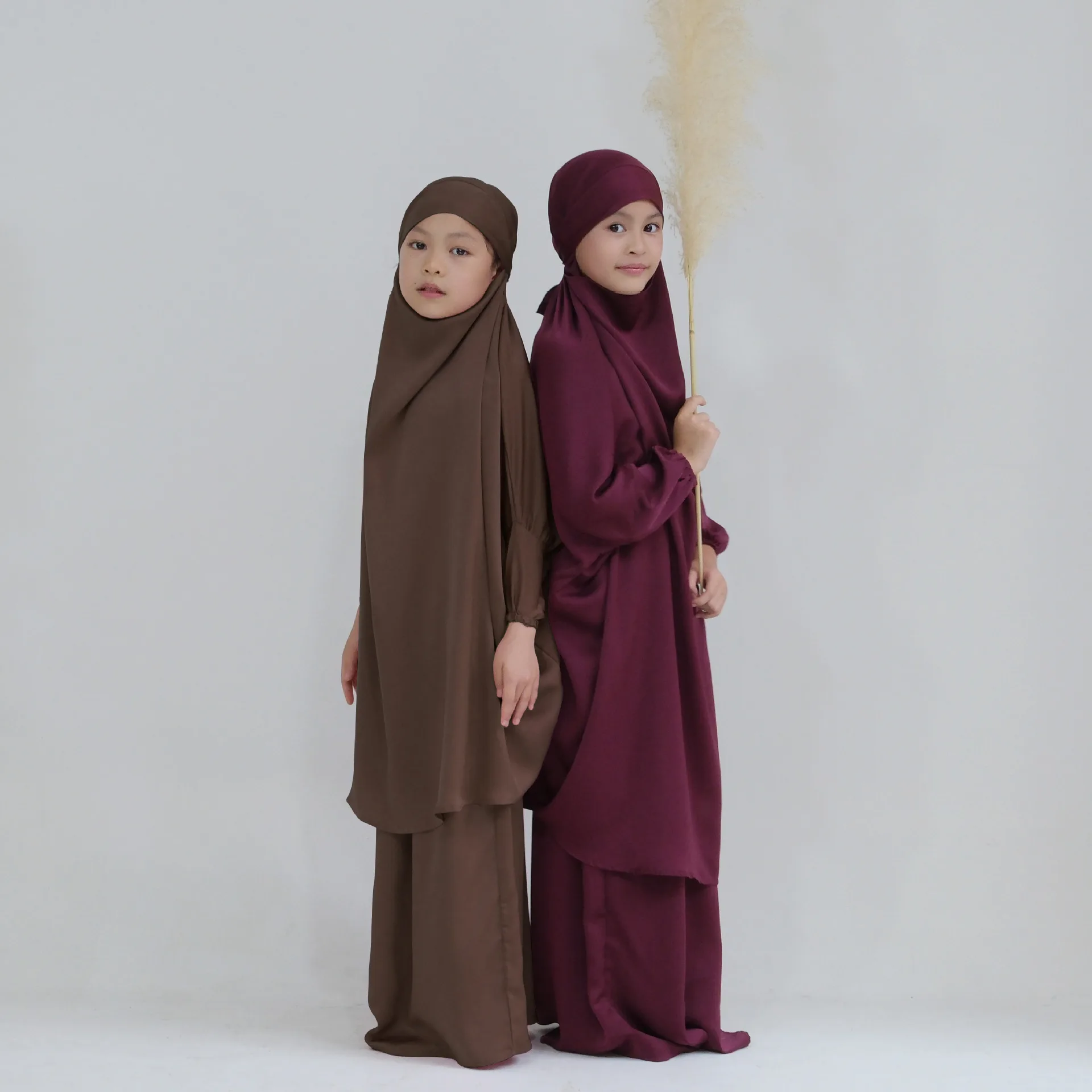 Eid Ramadan Muslim Kids Girls Hijab Dress Hooded Khimar Skirt Abaya Prayer Garment Islamic Clothing Full Cover Burqa Niqab 2PCS - Image 6